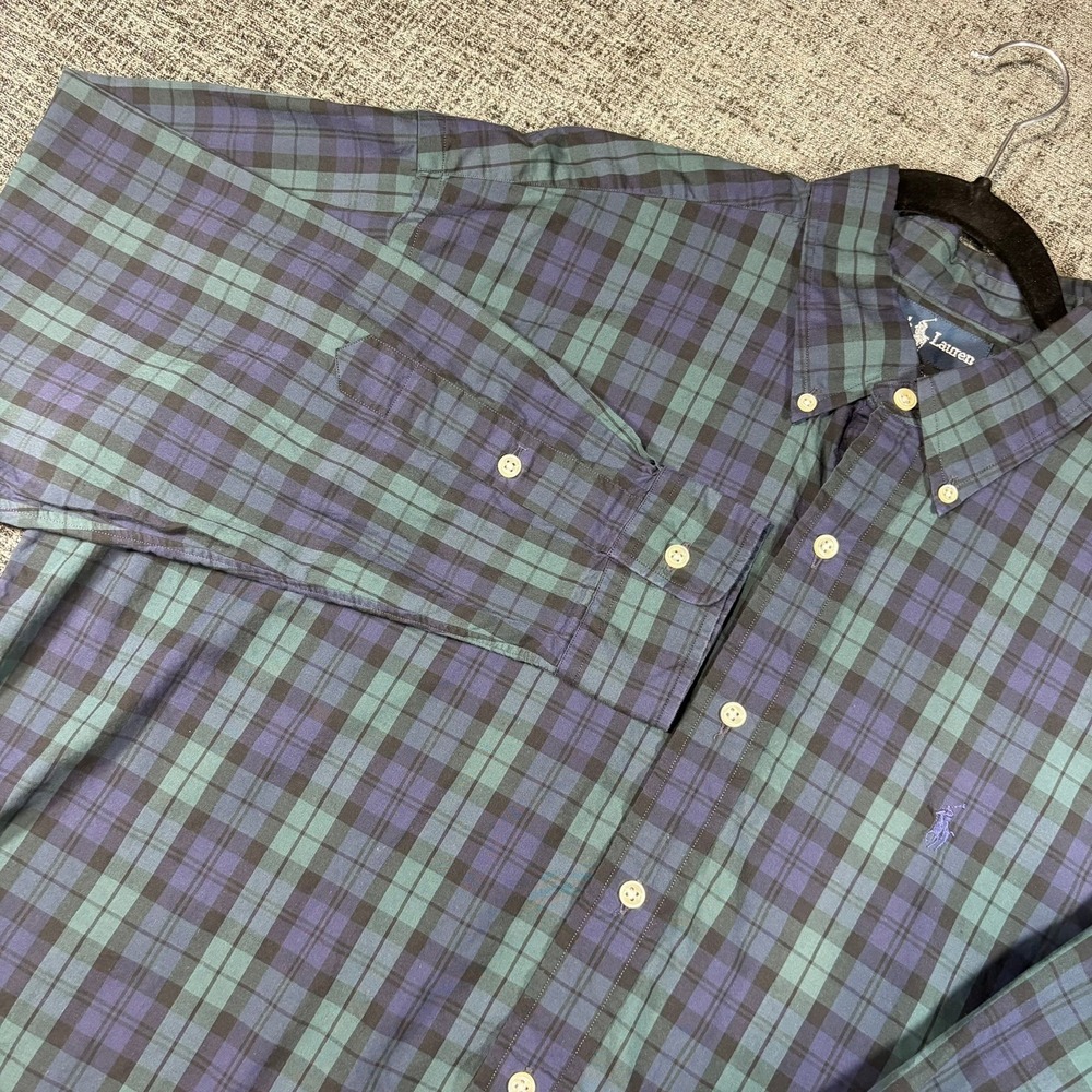 Ralph Lauren Button Down Shirt XL Blake Green Navy Black Watch Plaid Cotton